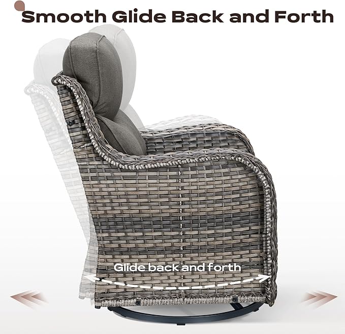Rilyson Wicker Outdoor Patio Furniture Set - 6 Piece Patio Conversation Sets with Swivel Rocker Chairs, Ottomans, Sofa and Table, 6 inch Cushions, Deep Seating, for Porch Deck Mixed Grey/Grey