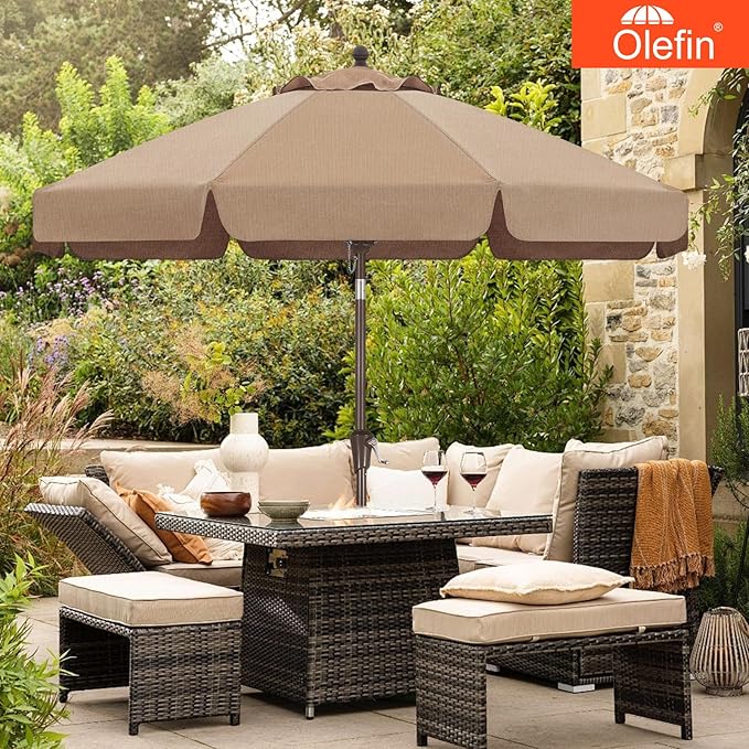 MASTERCANOPY 9ft Olefin Valance Patio Umbrella with Tilt Crank, 5-Year-Non-Fading Canopy & 8 Fiberglass Ribs for Deck, Patio, and Garden, Turquoise