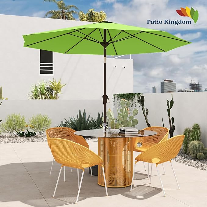9FT Patio Umbrella Outdoor Table Umbrella w/Push Button Tilt and Crank, 8 Sturdy Ribs, UV Resistant Waterproof Market Umbrella for Pool, Deck, Backyard, Garden, Apple Green