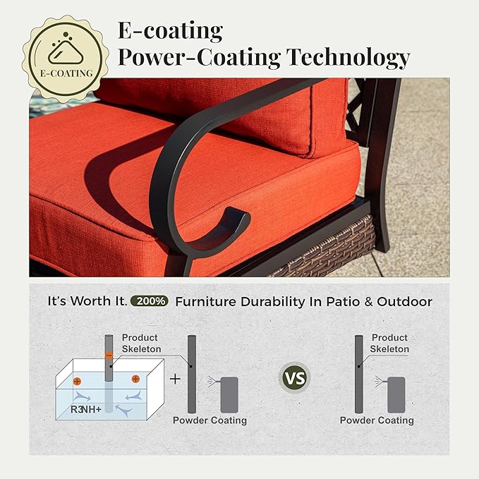 Patio Furniture Set with Coffee Table, Outdoor Conversation Set with 2 x Swivel Chairs, 1 x 3-Seat Sofa for Lawn Garden Backyard, Red