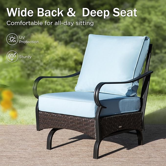 PHI VILLA Patio Furniture Set with 56" Fire Pit Table, Premium Outdoor Wicker Metal Frame Furniture with Upgraded Waterproof Thick Cushions for Porch, Poolside, Deck, and Yard