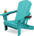 KINGYES Folding Adirondack Chair with Dual Cup Holders - HDPE All-Weather Outdoor Chairs, Wood-Like Patio Chair for Backyard, Camping, Pool & Fire Pit, Aruba