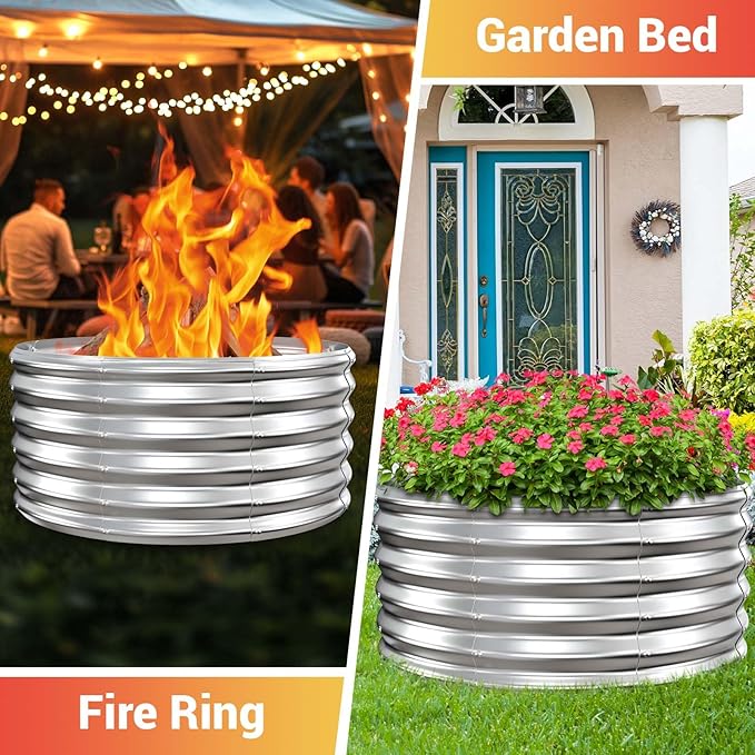 32 Inch Outdoor Fire Pit Ring,17'' Taller High Heat Resistant Wood Burning Firepit & Fireplace for Outside, Heavy Duty Galvanized Steel Fire Pits Bowl for Backyard Bonfire, Patio, Camping, Round