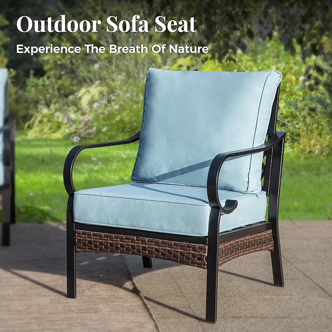 Patio Furniture Set with Coffee Table, Outdoor Conversation Set with 4 x Fixed Chairs, 1 x 3-Seat Sofa for Lawn Garden Backyard, Blue