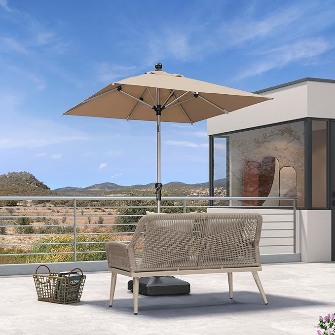 PURPLE LEAF 6' x 6' Square Patio Umbrella with Tilt Adjustment, Outdoor Table Umbrella Champagne Aluminum Frame, Market Umbrella Pool Umbrella for Deck Garden, Patio, or Poolside