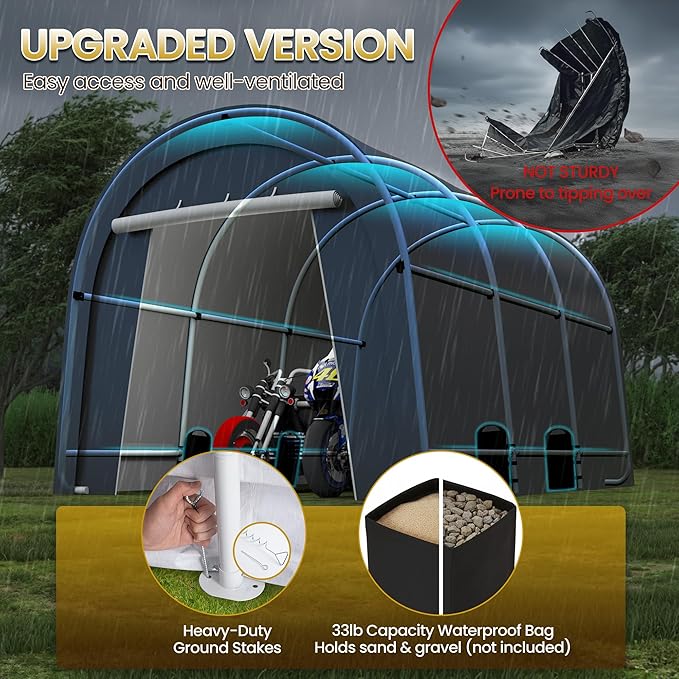 Wisteria Lane Heavy Duty Carport with 4 Cloth Bags, All-Weather Car Canopy with 2 Roll-up Doors, Portable Garage Storage Shelter Shed for Cars, Truck, or Garden Tools, 10' x 15'