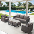 6 Piece Wicker Patio Furniture Set - Outdoor Swivel Rocker Chairs Set with Coffee Table, 3 Seat Sofa & Ottomans, Small Patio Conversation Sets Proch Furniture for Balcony Deck - Brown/Grey