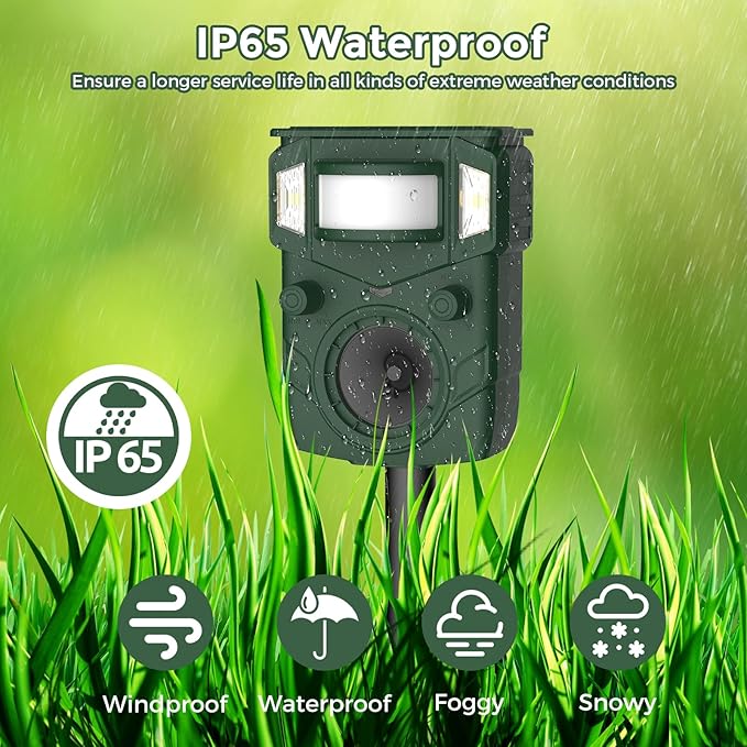 Solar Ultrasonic Animal Repellent, Multi-Modes Deer Repellent Devices,Cat Deterrent Outdoor, Squirrel Raccoon Dog Deterrent with Motion Sensor & Ultrasonic Waves for Garden Yard
