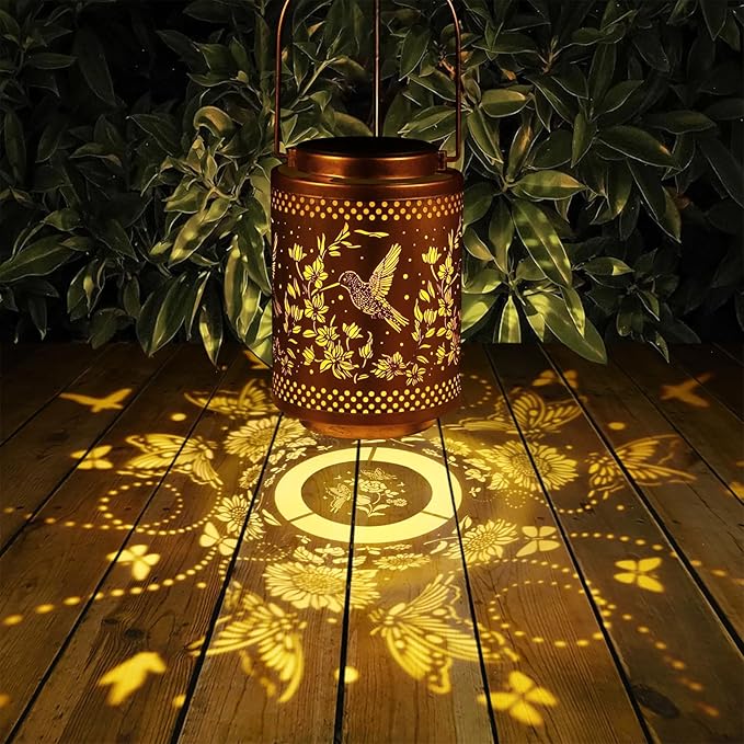 2 Pack Hummingbird Solar Lanterns Garden Decor Birthday Gifts for Women Mon Grandma Metal Hanging Solar Lights Waterproof Outdoor Decoration for Outside LED Lanterns for Yard