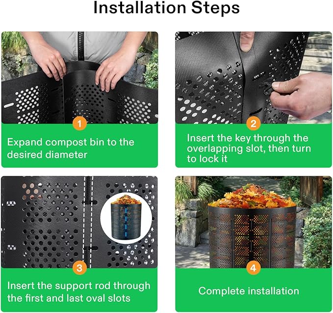 VIVOSUN 500 Gallon Outdoor Compost Bin, Expandable Composter, Easy to Setup & Large Capacity for Backyard, Lawn (Black with Gloves)