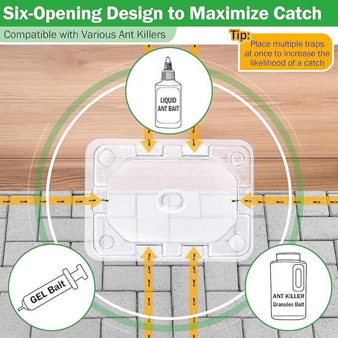 Qualirey 32 Pcs Ant Bait Stations Reusable (Bait NOT Included), Multi Surface Ant Killer Trap for Home, Control for Indoor and Outdoor Use, Roach Station for Common Household (16 Set, Standard Size)