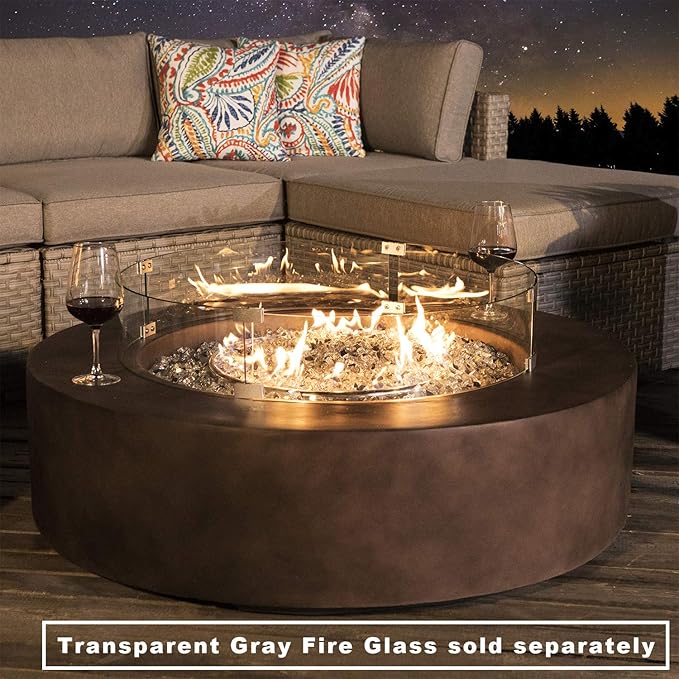 COSIEST Outdoor Propane Fire Pit Coffee Table w Bronze 42 inch Round Base Patio Heater, Certified, 50,000 BTU Stainless Steel Burner, Wind Guard, Tank Outside, Free Lava Rocks, Waterproof Cover