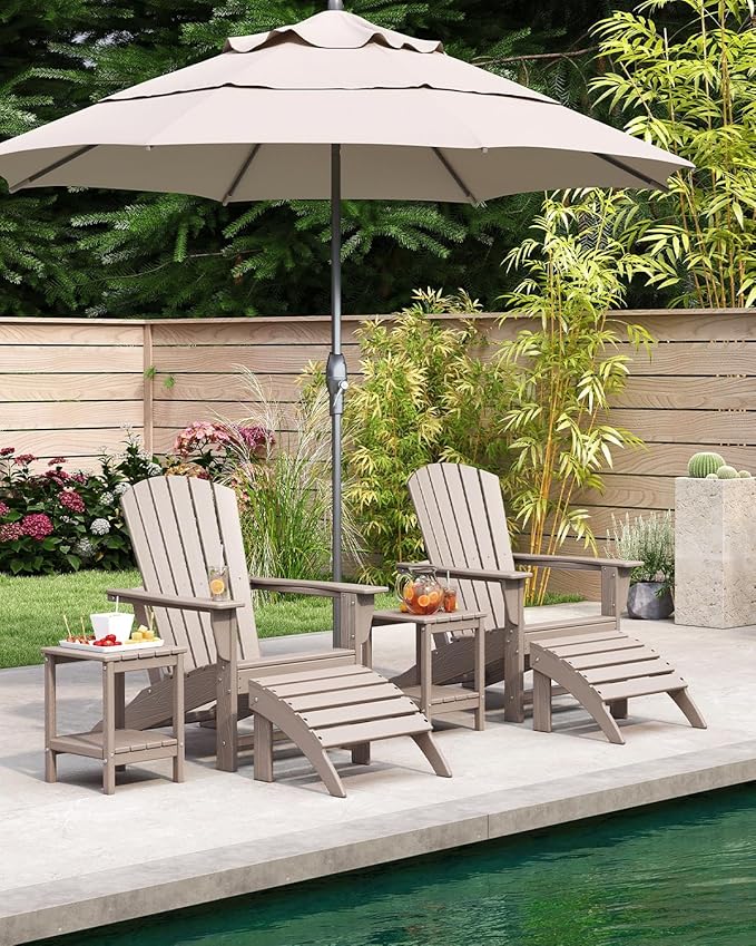 BRIOPAWS Adirondack-Chairs-Set of 4 | HDPE Plastic | Fire Pit Chair | Oversized | Wood Grain | All Weather | for Deck Outdoor Poolside Campfire