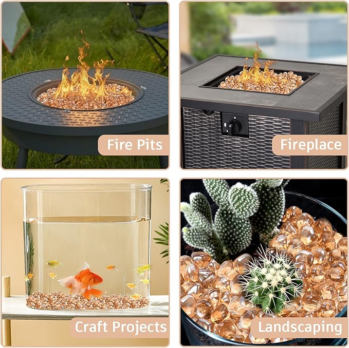 GasSaf Diamonds Fire Glass for Gas or Propane Fire Pit Fireplace & Landscaping 10-Pound 1 inch (Pink Luster)