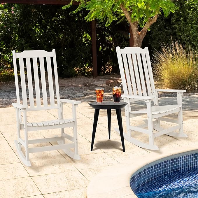 Outdoor Rocking Chairs Set of 2, Oversized All Weather High Back Porch Rocker, Patio Rockers for Outside