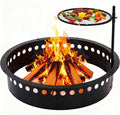 36 Inch Smokeless Fire Pit Ring with Grill Fire Ring for Outside Heavy Duty Metal Firepit Insert Round Steel Large Above/In-Ground Camping Firepit for Outdoor Patio Picnic BBQ Garden