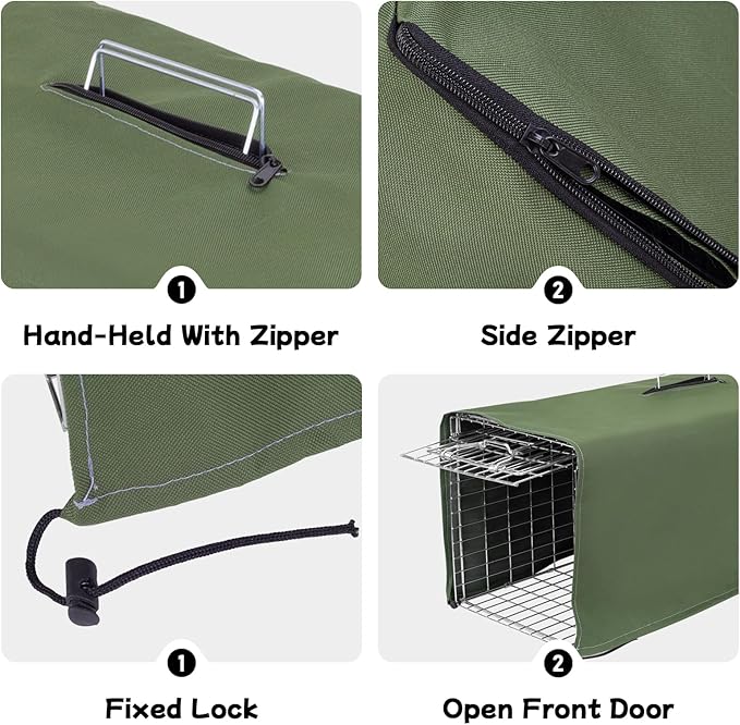 Trap Cage Cover,ONLY Cover, Cage not Included, Heavy Duty Animal Trap Cage Cover Small Animal Trap Cover for 1-Door Humane Cat Trap 32 x 10 x 12inch (Army Green，ONLY Cover, Cage not Included)