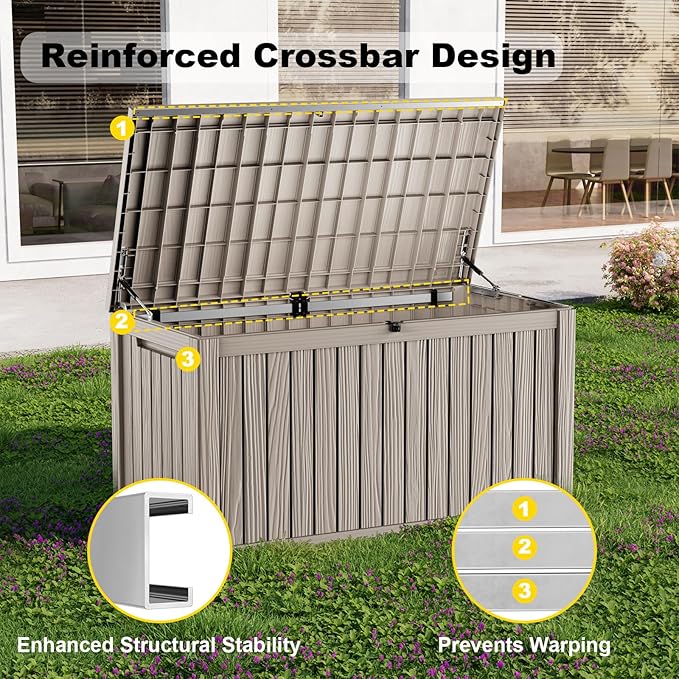 200 Gallon Deck Box Large Outdoor Storage for Patio Furniture,Outdoor Cushions,Garden Tools and Pool，Supplies,Waterproof,Resin,Lockable(Grey)