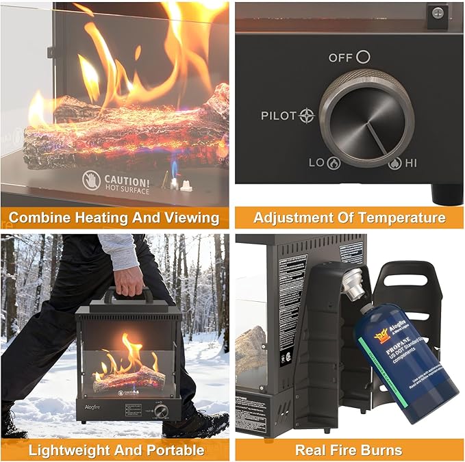 Portable Gas Fire Pit, 8200 BTU Propane Gas Heater and Outdoor Real Flame Tabletop Fire Bowl with Safety Protection for Camping, Fishing, Hiking