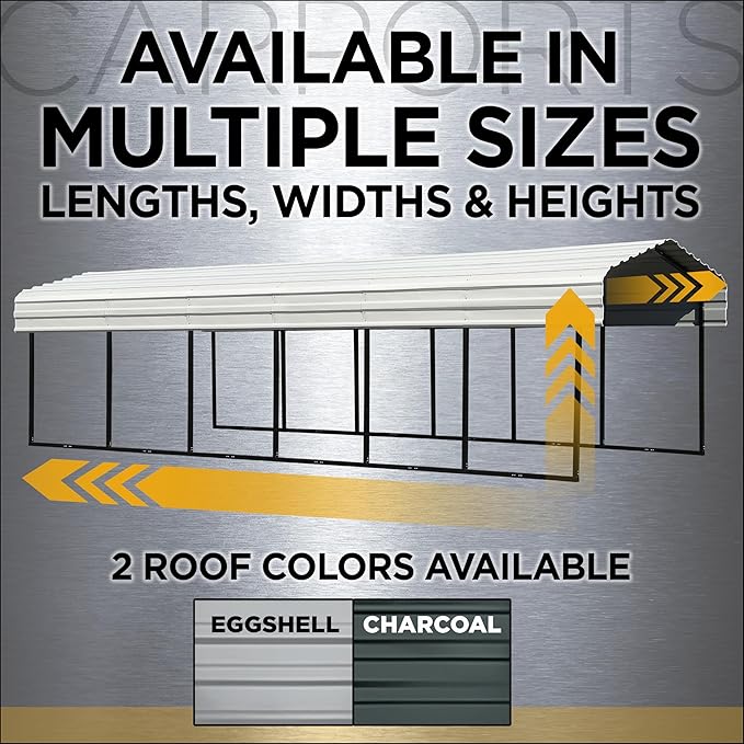 Arrow Carports Galvanized Steel Carport, with 2-Sided Enclosure, Compact Car Metal Carport Kit, 20' x 20' x 7', Charcoal