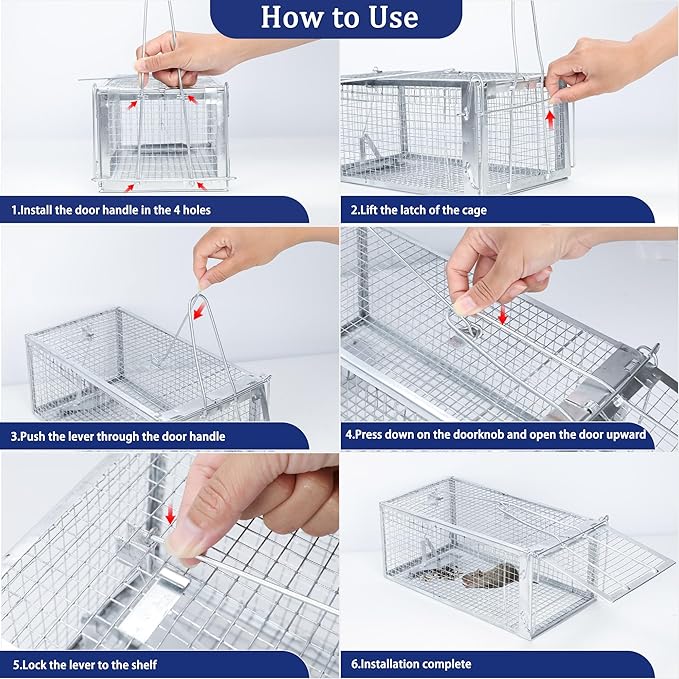 2 Pack Humane Rat Traps - Rodent Trap for Squirrel Mouse Mice, Live Rat Traps Catch & Release for Indoors and Outdoors(12.6''*5.5''*4.7'')