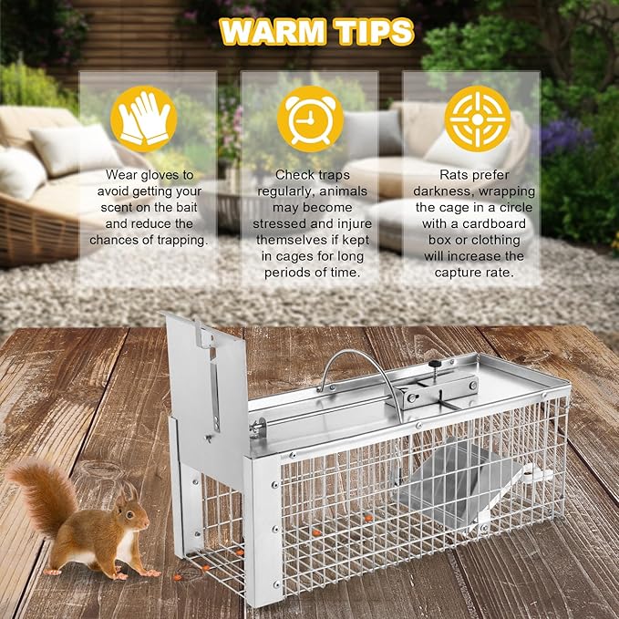 Squirrel Trap Live Animal Humane Cage Trap Catch Rats, Mice, Chipmunk, Weasel and Other Rodents for Indoor and Outdoor