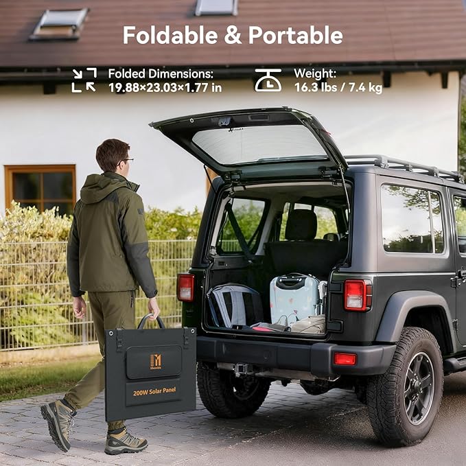 200 Watt Portable Folding Solar Panels IP68 Waterproof ETFE Coating 24V MC4 Output for Power Stations Solar Generator Camping Off-Grid RV Emergency Backup Hurricane