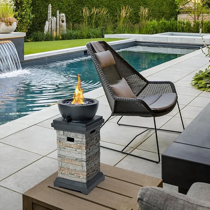 1Lb Bowl Gas Fire Pit, 10,000 BTU Propane Fire Pit, Outdoor Firepit for Outdside Patio w/Glass Rocks