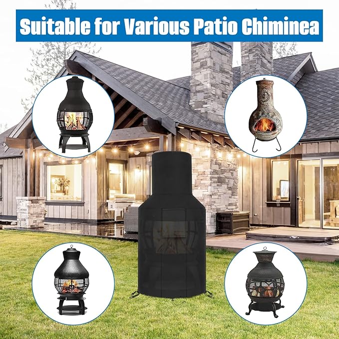 SIRUITON Patio Chiminea Cover - Durable, Weather-Proof Chiminea Fire Pit Cover , Heavy Duty 600D Oxford Water-Resistant chiminea outdoor fireplace Covers