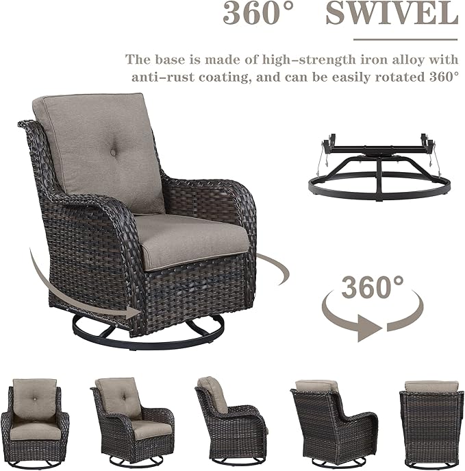 Belord 5 Piece Outdoor Patio Furniture Set - Wicker Furniture Patio Conversation Set, Outdoor Swivel Rocker Chairs with Loveseat Sofa and 2 Ottomans for Small Space, Gray Cushion