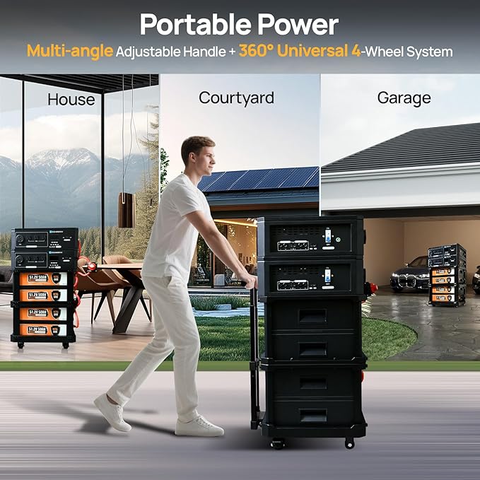 ECO-WORTHY SL7000 Stackable Power Station 10240Wh LiFePO4 Battery,AC 7000W Output, Portable Stand with Expandable Tiers for Home Backup,Emergency,Solar System Components