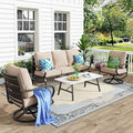 MFSTUDIO 4 Pieces Patio Conversation Sets(5 Seat),Outdoor Metal Furniture Sofas with 1 Loveseat(3 Seat), 2 Swivel Chairs,1 Coffee Table,Wrought Iron with Beige Cushion for Patio Courtyard Balcony