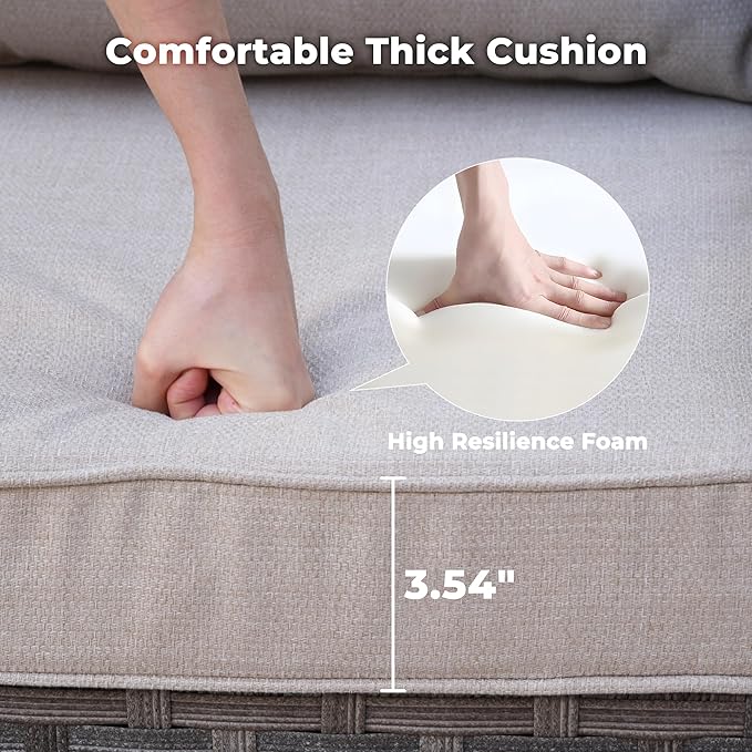 ovios 9 Pieces Patio Furniture Set, Outdoor Wicker Sectional Sofa with 2 Swivel Chairs Coffee Table, Modern Modular Deep Seat Rattan Couch Conversation Sets, Beige