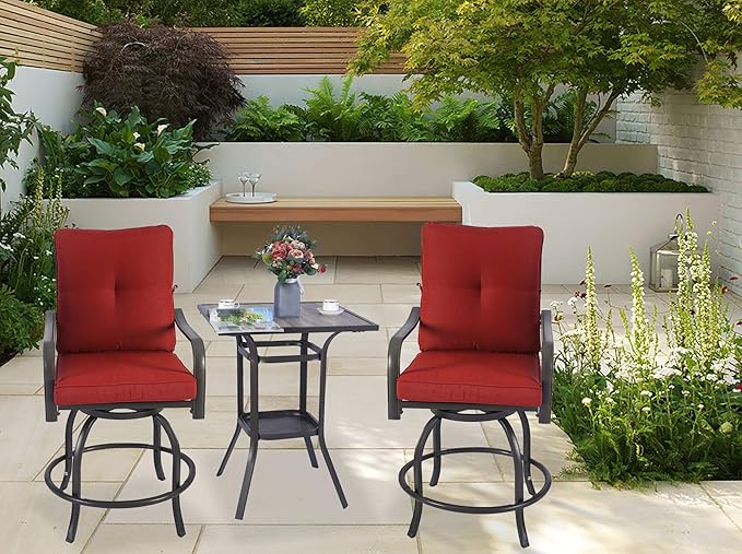 Kozyard Isabella Outdoor Patio High Swivel Bar Stools/Chairs,Counter Height Tall Patio Swivel Chairs, for Bistro Set for 2, Backyard, Cafes, Bistro, Restaurants and Chic Bars (Burgundy)