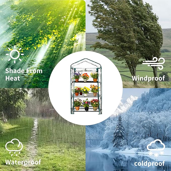 3 Tier mini Indoor Greenhouse Upgraded with Shelf Clips,27"x19"x50" Greenhouse for Indoors&greenhouses for Outdoors with PVC Cover and Roll-Up Zipper Door