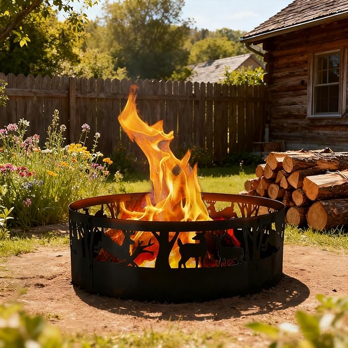 Fire Pit Ring: 36 X 12 in Large Metal Smokeless Heavy Duty Black Anti-Rust Coating Portable for Outdoor Camping Garden Wood Burning Keep Warm with Air Vent for Men