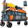 48" L Collapsible Wagon Cart Foldable, 560lbs Weight Capacity 300L Heavy Duty Folding Beach Wagons with Big All-Terrain Wheels, Utility Carts for Groceries, Shopping, Camping, Sports - Grey&Blue