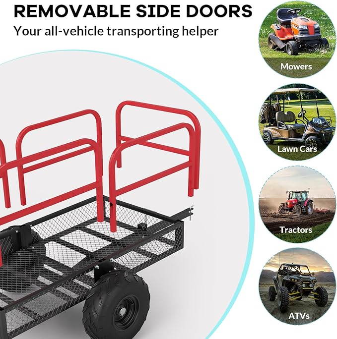 GAOMON Heavy Duty Utility Cart Cargo Trailer, 1700 Lbs 15 Cubic Feet, Yard Utility Trailer with Removable Sides and Handle, Garden Dump Cart for Hauling Behind Lawn & Garden Tractors