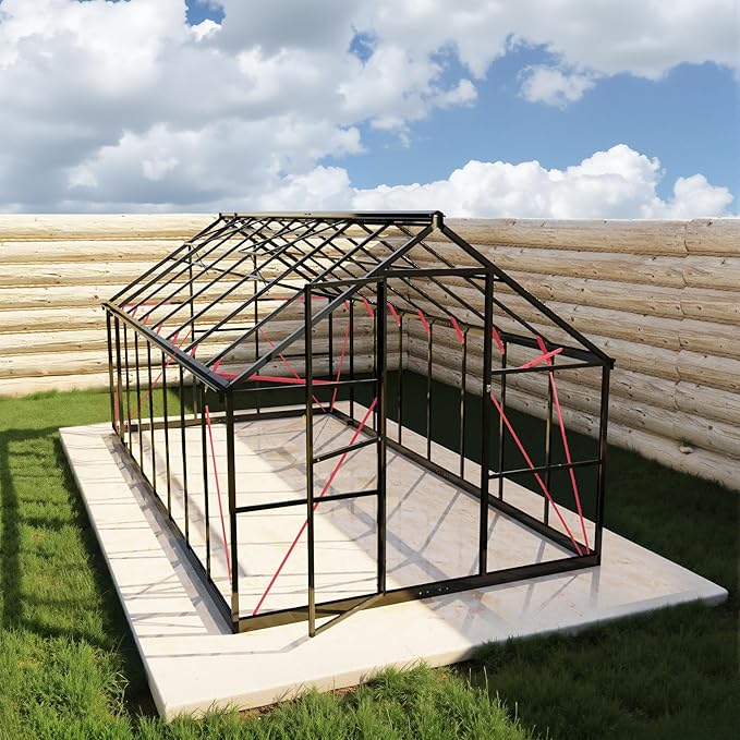8x16 FT Greenhouse, Polycarbonate Green House with Quick Setup Structure and Roof Vent, Aluminum Large Walk-in Greenhouse for Outside Garden Backyard, Black