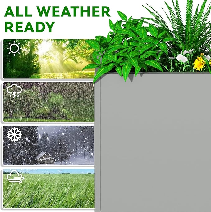 Metal Planter, 36L x 12W x 26H, Heavy Duty Tall Planters for Outdoor Plants, Planters with Removable Insert Shelf, Large Planters with Drainage Holes for Porch, Patio and Yard, Grey