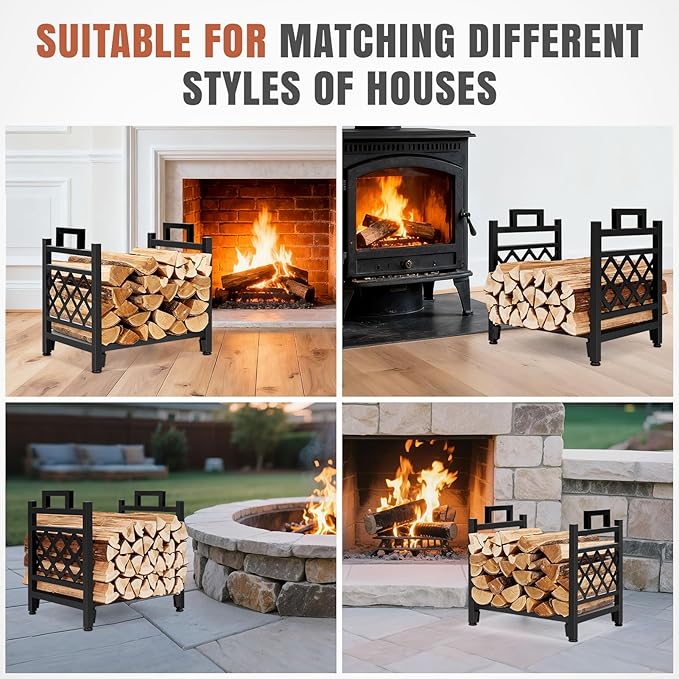INNO STAGE Firewood Log Rack, Iron Wood Lumber Storage Holder for Fireplace, Heavy Duty Log Storage Bin for Firepit Stove Accessories Indoor - Perfect Construction - No Any Screw to Install