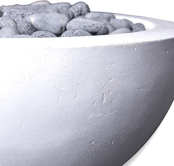 29" Premium Vivid 2" Concrete Fire Bowl - (Ivory-White) Cement Round Natural Gas Fire Pit - Outdoor Fire Table with Key Valve GFRC (29" Diameter x 13" High) - E-VIVID2-I-NG