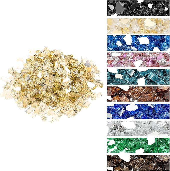 Onlyfire 10 pounds Fire Glass for Propane Fire Pit and Gas Fireplace, 1/4 Inch Reflective Firepit Glass Rocks for Fire Pit Table and Fire Bowl, High Luster Gold