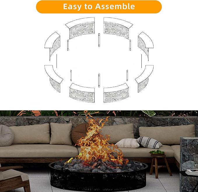 Smokeless Fire Pit Ring, 48 Inch Inner/50 Inch Outer, 11.9" Height, Heavy Duty Metal Fire Ring for DIY Fire Pits, Outdoor Above or In-Ground, Camping Garden Patio Backyard