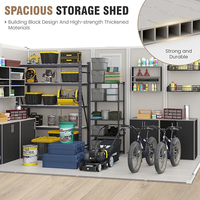 Amopatio 10x8 Storage Shed, Resin Outdoor Shed with Floor Included, Plastic Sheds Outdoor Storage for Bike, Garden Tools, Sheds & Outdoor Storage with Lockable Door, Window & Vents, Sandstone