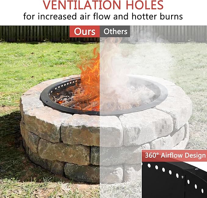 SoulMate Outdoor 52-Inch Outer/48-Inch Inner Fire Pit Ring Smokeless,Duty Solid Metal Steel Round Firepit Rim Insert for DIY Fire Pits, Outdoor Above or In-Ground, Camping Garden Patio Backyard.