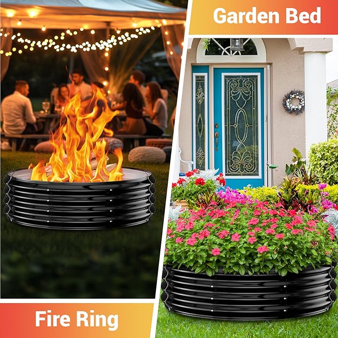48 Inch Large Outdoor Fire Pit Ring,Heavy Duty High Heat Resistant Wood Burning Firepit for Outside,12" Tall,Galvanized Steel Outdoor Fireplace & Fire Pits Bowl for Backyard Bonfire, Patio,Camping