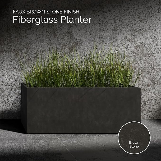 Semplito Grand Wide Rectangle Planter - 59 in x 19.7 in x 23.6 in - Brown Stone