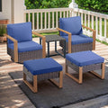 Rilyson Outdoor Wicker Patio Furniture Set - 5 Piece Patio Conversation Set with 2 Wicker Swivel Rocker Chairs,2 Ottoman, 1 Side Table, Thick Cushions, Deep Seating, Wide Armrest(Brown/Blue)