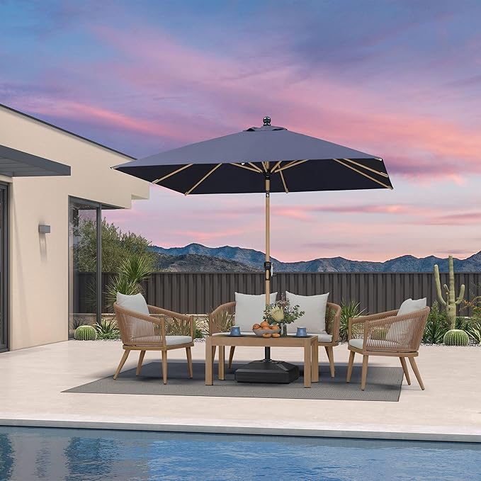 PURPLE LEAF 8' x 8' Square Outdoor Table Umbrella with Base Patio Umbrella Aluminum Market Umbrella with Push Button Tilt & Crank and 8 Ribs Outdoor Umbrella for Pool Backyard Beach, Navy Blue